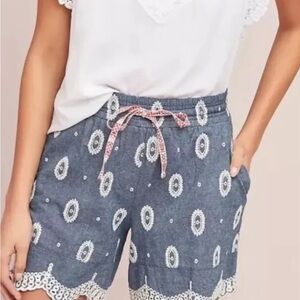 Anthropologie Ett:twa Eyelet Embroidered Chambray Shorts size CD